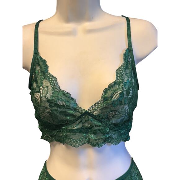 Adome NWOT Women's Lace Lingerie Bra and Panty Set Strappy Babydoll Size L Green - Picture 2 of 8